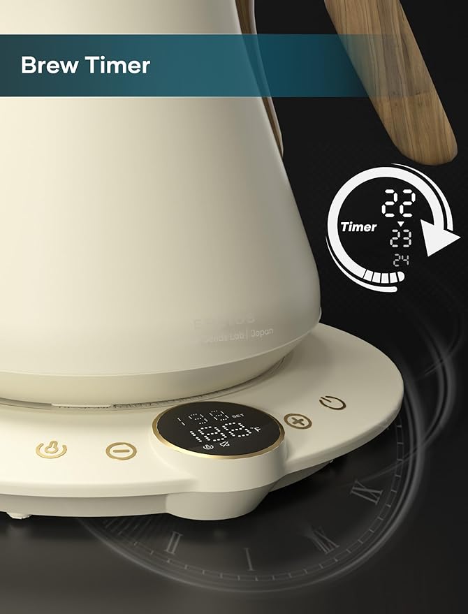 Electric Kettles, INTASTING Gooseneck Electric Kettle, ±1℉ Temperature Control, Stainless Steel Inner, Quick Heating, for Pour Over Coffee, Brew Tea, Boil Hot Water, 1500W/0.9L (Morandi White)