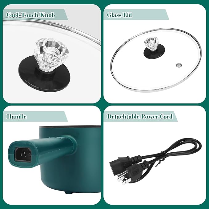 Hot Pot Electric with Steamer,6 Smart Modes, 1.8L Ramen Cooker, Portable Cooker, Non-Stick Frying Pan, Sauté Pan, Electric Pot for Pasta, Egg, Steak, BPA Free, College Dorm Room Essential