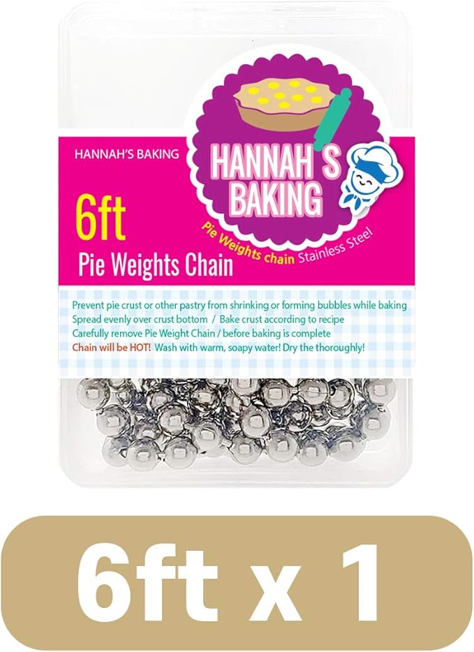 Durable Baking Supplies: Stainless Steel Chain Pie Weights, Reusable and Easy to Clean, Odorless, Safe Pie Weights for Pie Crusts, Oven Safe Baking Beads (6 feet)