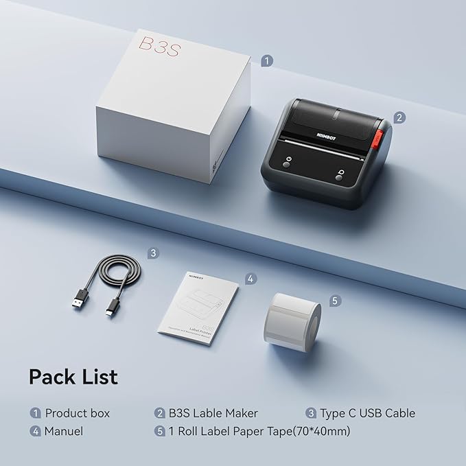 NIIMBOT B3S Label Maker Machine,3 Inch Thermal Label Printer,Portable Bluetooth Printer for Barcode, Address, Labeling,Good Choice for Home Office and Small Business