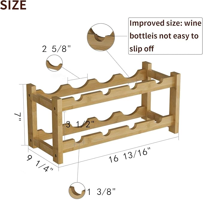 BAMEOS Wine Rack Freestanding 8 Bottle 2 Tier Bamboo Wine Racks Countertop Cabinet Wine Holder Wine Storage Shelf for Kitchen, Bar, Pantry, Wine Cellar, Basement, Countertop (16.85 L x 9.25W x 7H)