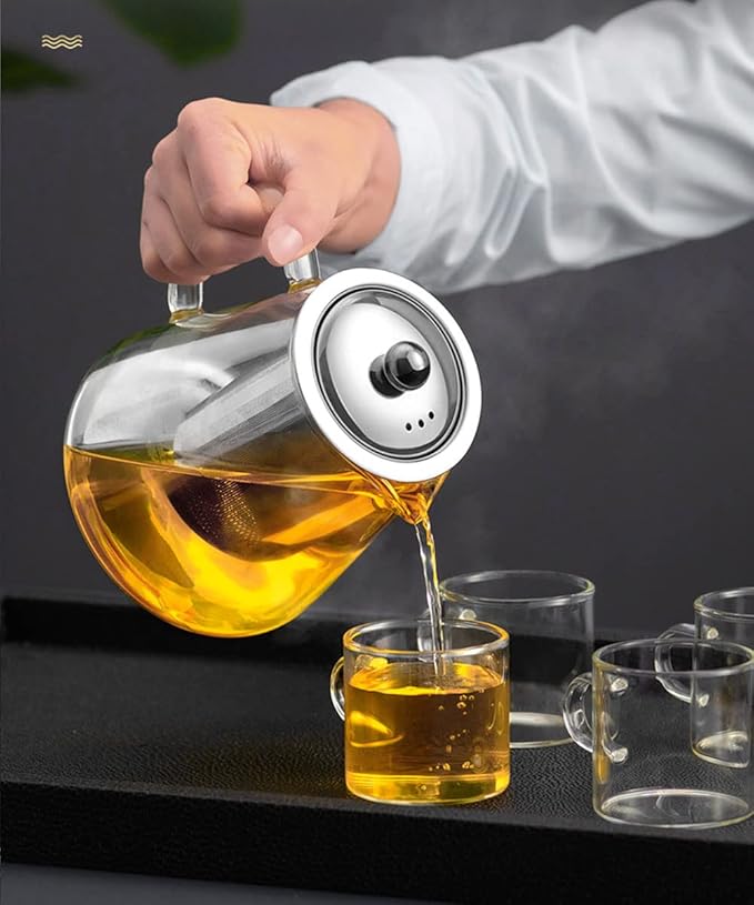 Glass Teapot (25oz/750ml) MJZQCD with Removable Stainless Steel Infuser,Glass Tea Pot transparent Stovetop tea Kettle,Blooming and Loose Leaf Tea Maker,Microwave & Dishwasher Safe