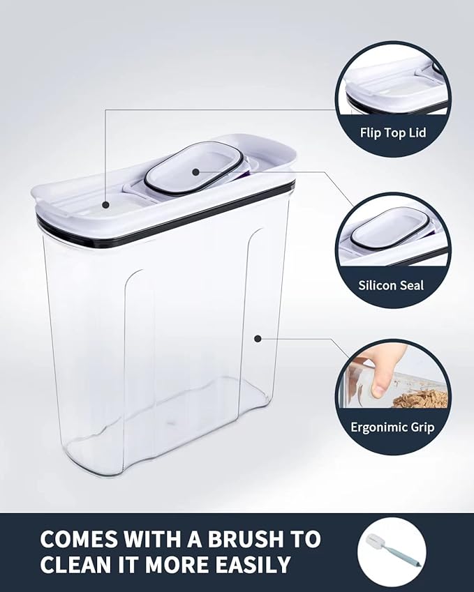 FreshKeeper Cereal Containers Storage Set, Airtight Food Storage Container with Lid 4L/135.2oz, 2PCS BPA-FREE Plastic Pantry Organization Canisters for Rice Cereal Flour Sugar Dry Food in Kitchen