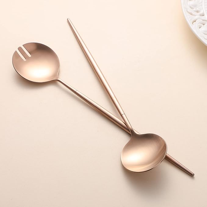 Salad Servers,Spoon and Fork Set 11.41 inch,18/10 Stainless Steel Salad Serving Titanium Plating (Rose gold)