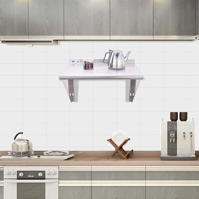Profeeshaw NSF Stainless Steel Shelf 18” x 24”, 300 lb Commercial Shelves Wall Mounted Metal Shelving with Backsplash and 2 Brackets for Restaurant, Bar, Utility Room, Kitchen and Garage