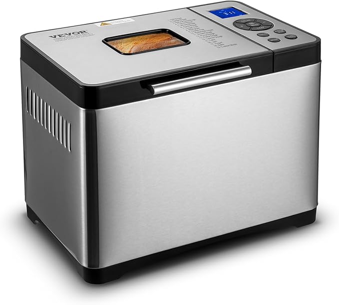 VEVOR Bread Maker, 19-in-1 2LB Dough Machine, Nonstick Ceramic Pan Automatic Breadmaker with Gluten Free Setting, Whole Wheat Bread Making, Digital, Programmable, 3 Loaf Sizes, 3 Crust Colors