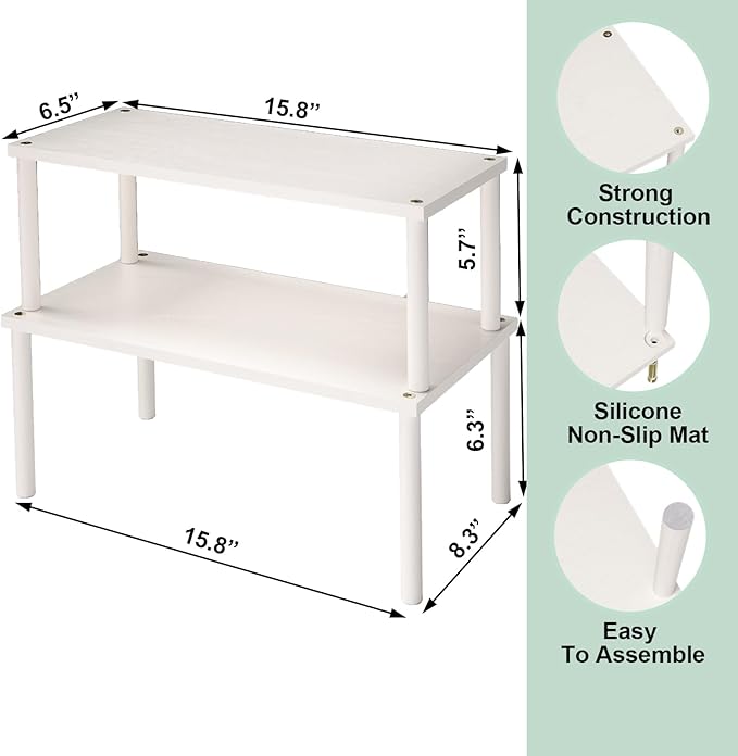 Cabinet Organizer Shelf(Set of 2),Kitchen Counter Shelves,Bamboo Spice Rack Countertop and Cabinet,Stackable Expandable,Large(White)