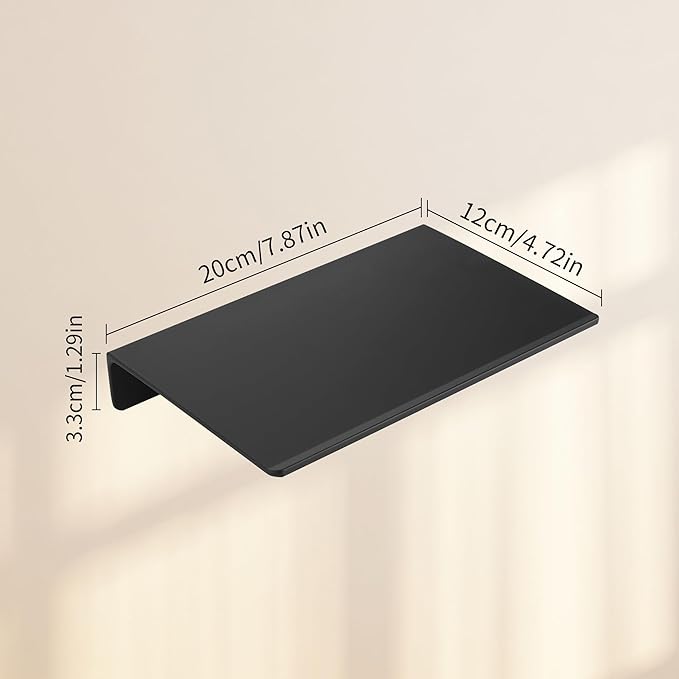 JOOM Small Metal Wall Floating Shelf - Metal Wall Shelf, Black Floating Shelf, Small Bathroom Shelf, Display Shelves for Living Room/Kitchen/Bedroom (Black, 8Inch)