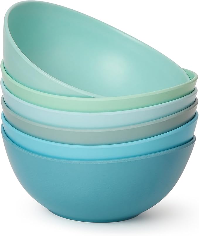 6.2'' Bamboo Fiber Cereal Bowls Set of 6, Soup Bowls 24 Oz for Serving Salad, Snack, Side Dishes, Colourful Oval Lightweight Bowls for Breakfast, Lunch and Dinner, Dishwasher&Freezer Safe (Turquoise)