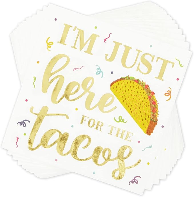 100 Pack Mexican Fiesta Napkins for Cinco de Mayo Party Supplies, Taco Fiesta Decorations in 4 Designs (5x5 In)