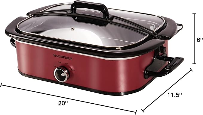 Magnifique 4-Quart Slow Cooker with Casserole Manual Warm Setting - Perfect Kitchen Small Appliance for Family Dinners, Dishwasher Safe Crock, Red