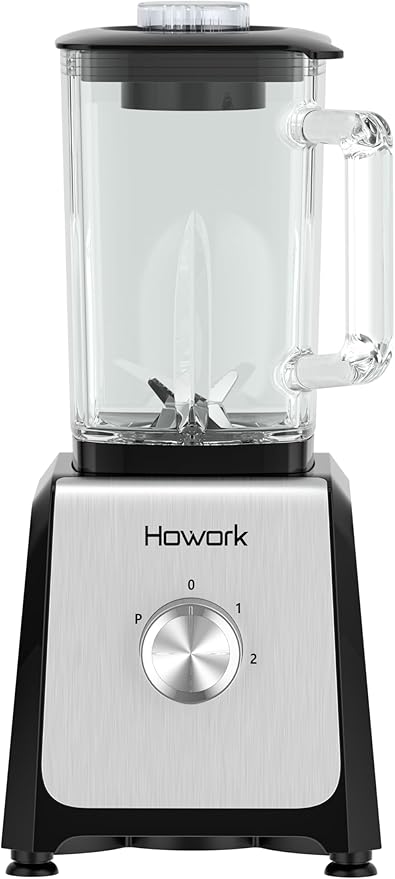 HOWORK Blender for Smoothies, 750W Personal Blender, 56 Oz Glass Jar, 16oz Portable Cups,2+p speed, 3 Functions for Smoothies, Frozen Drinks & Ice Cream,Black