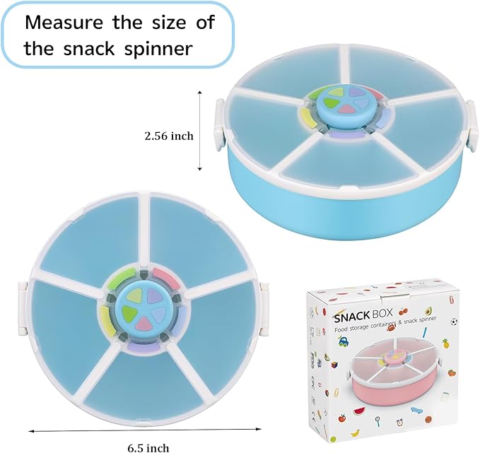 Kids Snack Spinner – Reusable Snack Container with 5 Compartments & Lid, BPA/PVC-Free, Dishwasher Safe, Perfect for Travel, School Lunches & On-the-Go Snacking, Blue