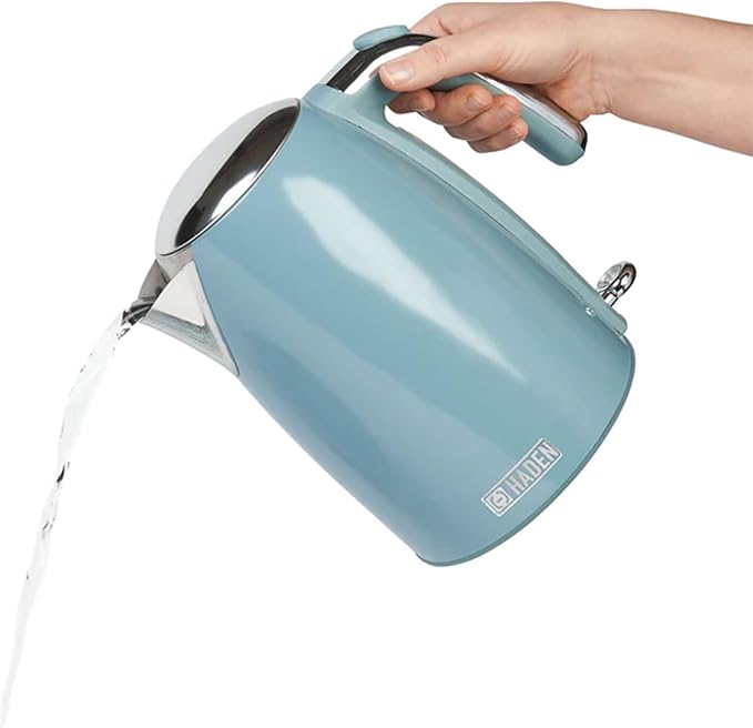 Haden Brighton Electric Kettle, Cordless 1.7 Liter Hot Water Boiler with Chrome Accents, Retro Style, and Auto Shut Off, Sky Blue
