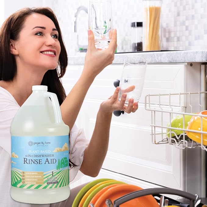 Ginger Lily Farms Botanicals Plant-Based 4-In-1 Dishwasher Rinse Aid, 100% Vegan & Cruelty-Free, Fragrance-Free, 1 Gallon (128 fl oz) Refill, 128.00 Fl Oz (Pack of 1)