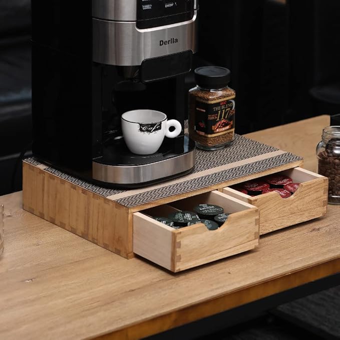 Storage Drawer Holder for Capsules Coffee Pod K-cup Organizer /2 Drawers for Counter Organization for Kitchen Utensil Storage Home Decor Office Supplies- Coffee Brewer Accessories Wood 1D2C-LT