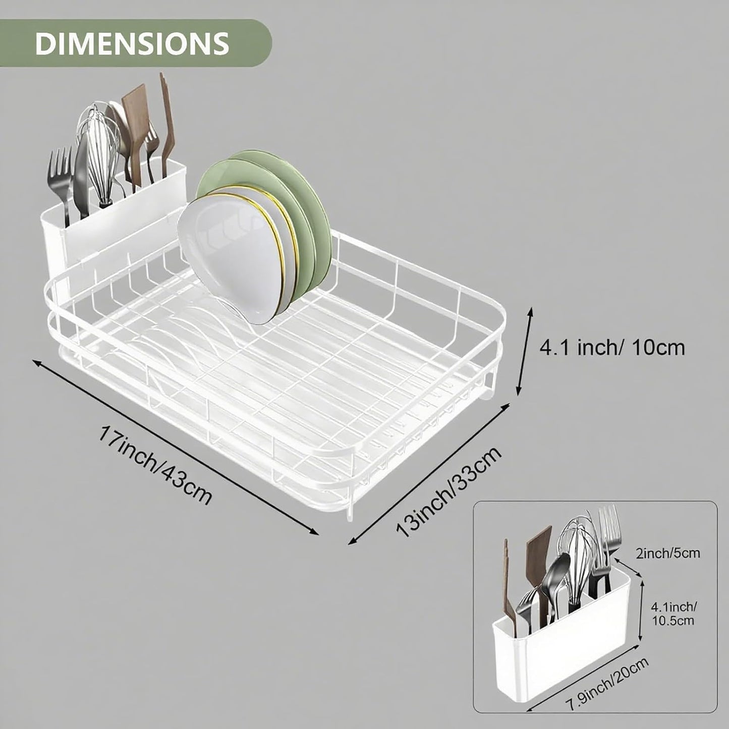 Dish Drying Rack Stainless Steel Drying Racks for Kitchen Counter Large Capacity Storage Racks with Drainboard Curlery Holder Multicolor (White)