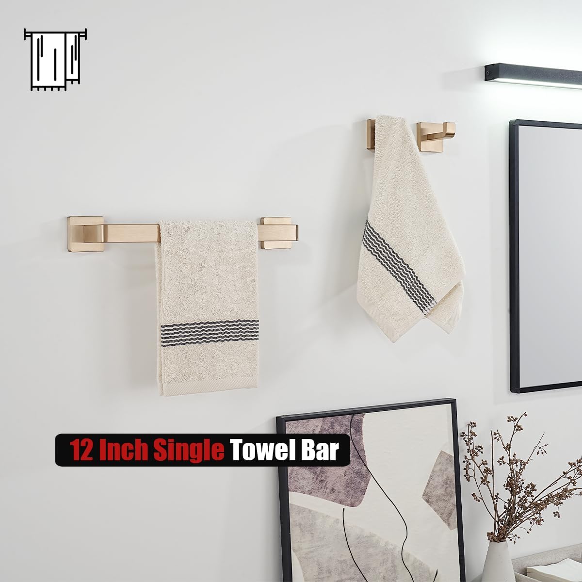 JQK Champagne Bronze Towel Bar, 12 Inch 304 Stainless Steel Thicken 0.8mm Towel Rack Bathroom, Towel Holder Wall Mount, Total Length 14.41 Inch, TB250L12-CB