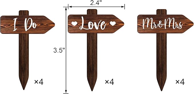 12 PCS Wedding Cupcake Toppers in Wood Rustic Wedding Cake Decoration