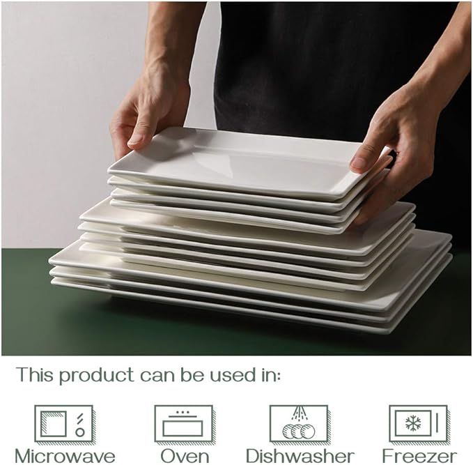 DOWAN 14" Serving Trays, Serving Platters, Ceramic Serving Platters and Trays, Rectangle Plates, Set of 3, for Weddings, Parties, Oven, Microwave, Dishwasher, Heat Resistant, Easy to Clean, White