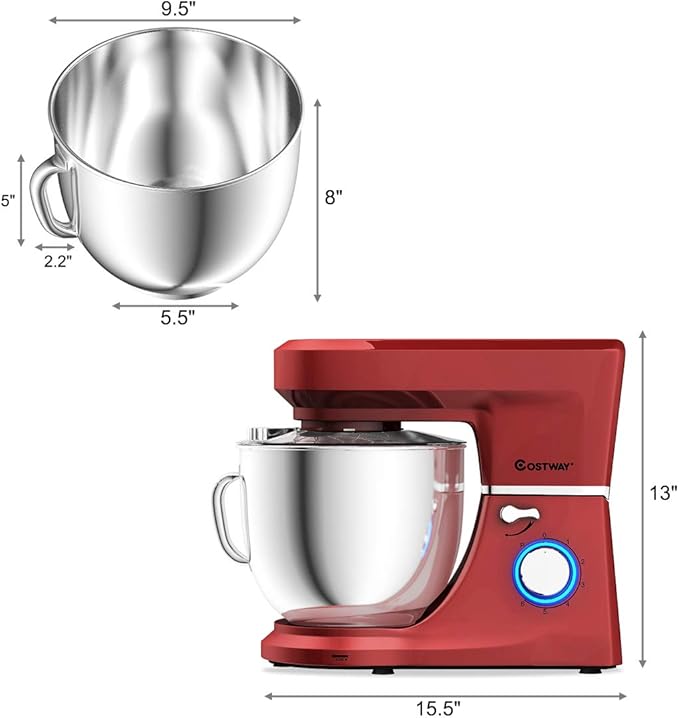 COSTWAY Stand Mixer, 6-Speed 7.5 QT Tilt-head Electric Kitchen Food Mixer 660W with Stainless Steel Bowl, Dough Hook, Beater, Whisk