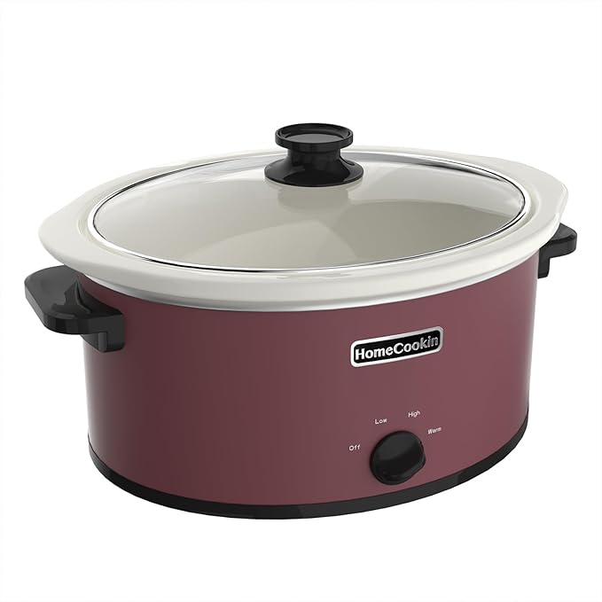 HOMECOOKIN 6 Quart Slow Cooker Oval Manual Pot Food Warmer with 3 Cooking Settings, Red