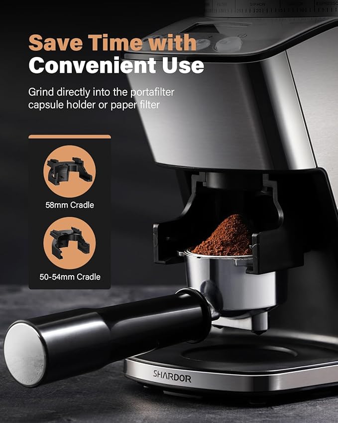 SHARDOR Conical Burr Coffee Grinder Electric, Espresso Coffee Bean Grinder with Precision Electronic Timer, Adjustable Burr Mill with 51 Precise Settings for Home Use, Stainless Steel Container