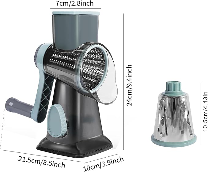 Rotary Cheese Grater, FOVXYVO Cheese Shredder with Strong Suction Base,Cheese Grater with Hand Crank for Kitchen for Cheese,Vegetables,Nuts,Chocolate,3 Changeable Blades