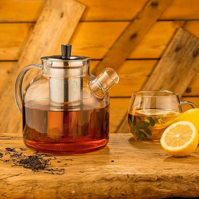 1500ml(50oz) Glass Teapot with Removable Infuser, Ehugos Stovetop Safe Large Tea Pot, Blooming and Loose Leaf Hand Crafted Kettle for Women and Adult with Stainless Infuser
