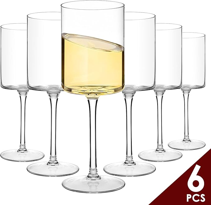 Chouggo Square Wine Glasses Set of 6, Hand Blown Crystal Red Wine or White Wine Glass 11.4Oz - Hand Crafted by Artisans - Gifts for Women, Men, Wedding, Anniversary, Christmas, Birthday