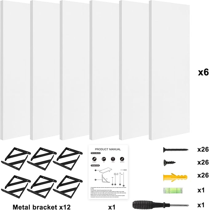 YGEOMER 16.5 Inch Floating Shelves for Wall, Farmhouse Wall Shelves for Bedroom, Bathroom Storage, Living Room and Kitchen Decor (Set of 6 White)