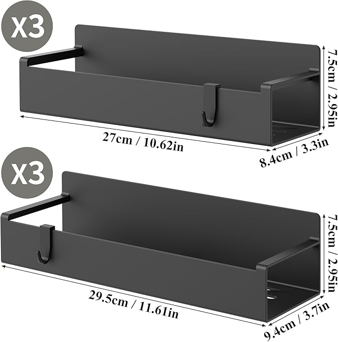 6 Pack Magnetic Spice Rack Organizer for Refrigerator and Oven, Black Fridge Organizers and Storage for Kitchen