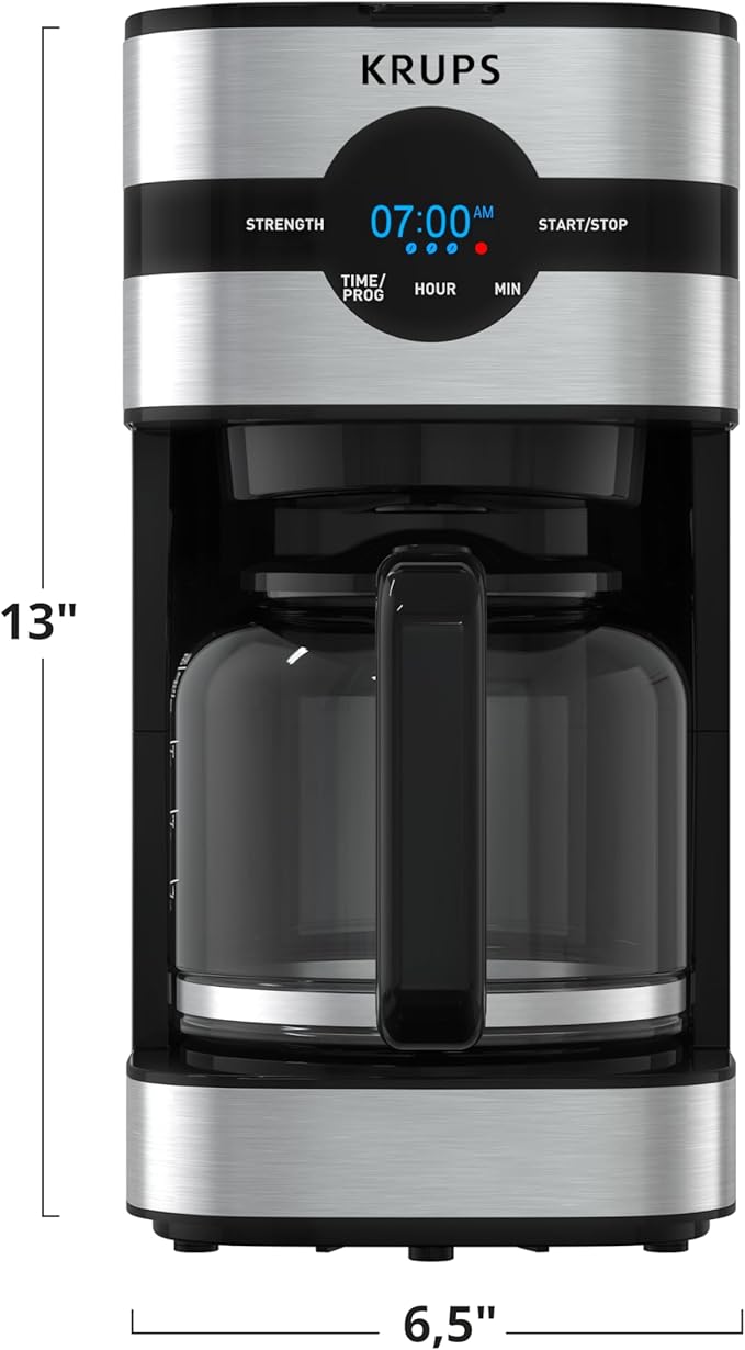 KRUPS Newer Model Drip Coffee Maker, Glass & Digital, Black & Stainless Steel