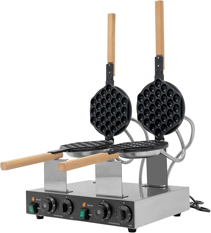 Hexagonal Egg Bubble Waffle Maker w/Two Non-stick Baking Pans, 122-572℉ 2800W Honeycomb Commercial Egg Waffle Making Machine for Double Baking, Double-head Eggs Puff Waffles Maker