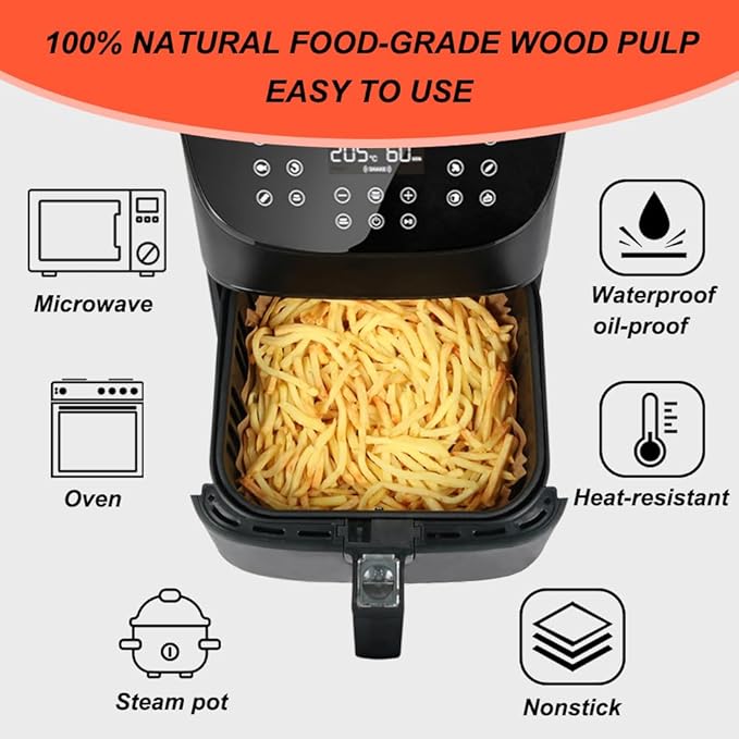 BYKITCHEN Air Fryer Sheet Liners for Ninja AG301 Grill, Cosori, Gourmia Airfryer, Set of 200, 9 Inch Air Fryer Parchment Paper Filters for 5 to 8 Qt Basket, Ninja Foodi Grill Accessories