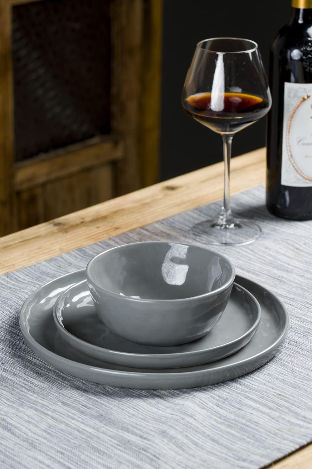 Famiware Mars Plates and Bowls Set, 12 Pieces Dinnerware Sets, Dishes Set for 4, Dark Gray