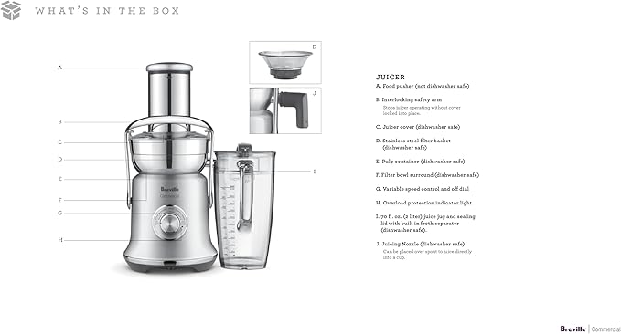 Breville Commercial CJE830BSS1BNA1 Juice Fountain XL Pro Centrifugal Juicer Machine, 70 oz Jug, Brushed Stainless Steel