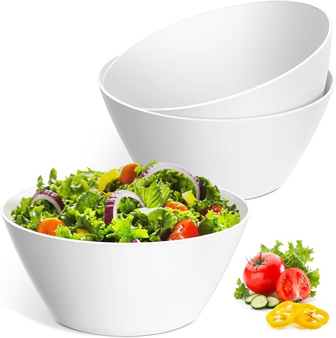 10 inch Large Salad Bowls, White Serving Bowls 118 oz, Bamboo Fiber Bowls Set of 3, Microwave and Dishwasher Safe, Great for Salad, Fruits, Vegetables and Party