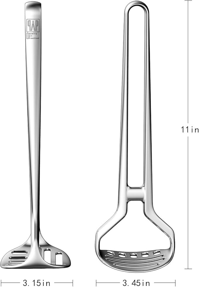 Heavy Duty Stainless Steel Potato Masher – Durable & Rustproof – Unique One-Piece Design for Quicker Mashing root vegetables, avocados, apples, beans, and nuts – 11-inch Long, Dishwasher Safe