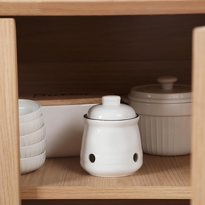 HAOTOP Ceramic Mini Garlic Keeper with Lid, Garlic Container Saver for Countertop, Keep Your Garlic Cloves Fresh (White)