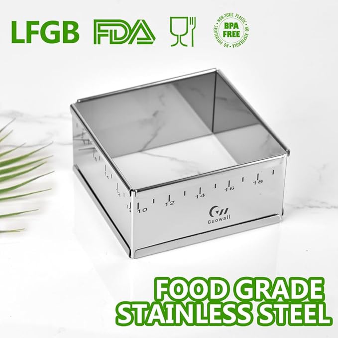 Guowall Stainless Steel Extensible Cake Ring Mold Detachable Square Shaped Mousse Ring Nonstick Cake Mould for Baking Tools - 4in