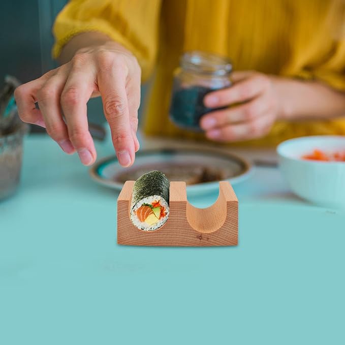 Alipis Wooden Sushi Taco Holder, Sushi Roll Rack U Shaped Sashimi Plate, 2 Slot Sushi Hand Roll Stand Sashimi Serving Tray Food Display Stand