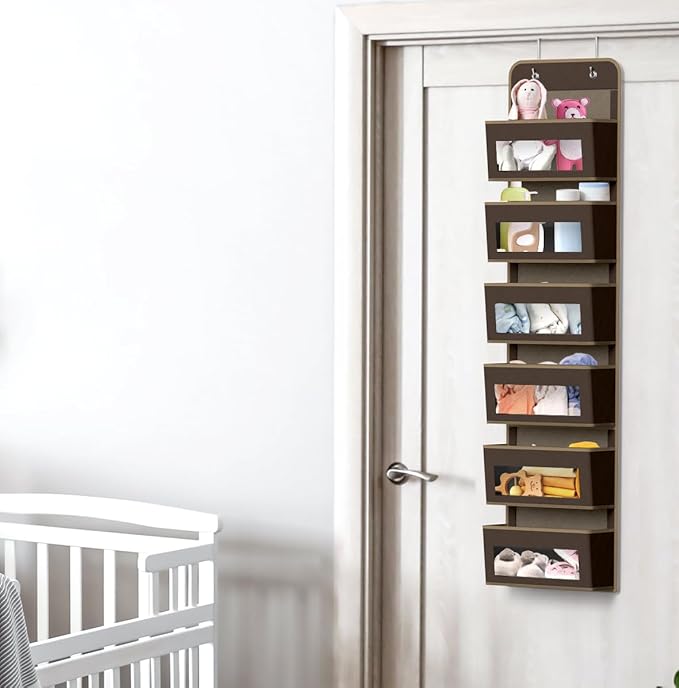 Simple Houseware 6 Clear Window Pocket Over Closet Door Storage Hanging Organizer for Bedroom, Bathroom, Pantry, Brown
