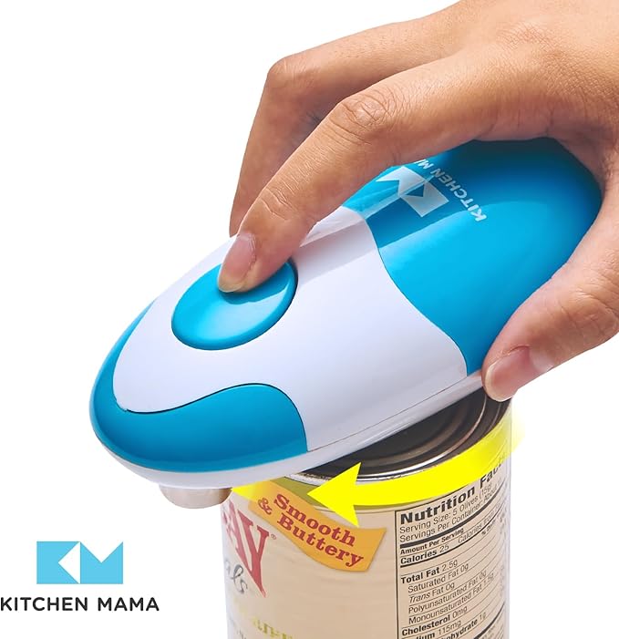Kitchen Mama Auto Electric Can Opener: Safe, Easy with One Touch, Smooth Edge, Battery Operated, Cordless, Automatic Can Opener for Seniors with Arthritis, Hand Free Appliances, YES YOU CAN (Sky Blue)