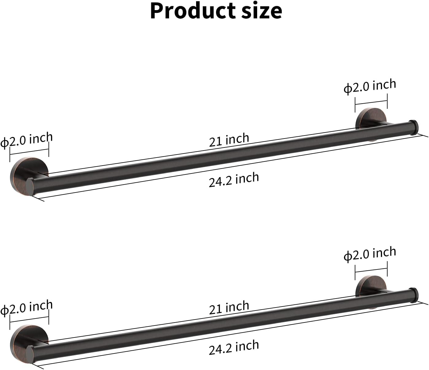 Cilee 2 Pieces Oil Rubbed Bronze Towel Bar Set, Hand Towel Holder Bathroom Hardware Set,24 Inch Towel Racks for Bathroom,Stainless Steel Wall Mount