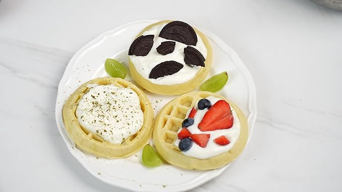 Mini Waffles Maker with 6 Removable Plates, 3 in 1 Small Waffle Maker Mini- Waffle, Heart Waffle, Donut, 4.5" Non Stick Waffle Iron for Kids and Families, Black