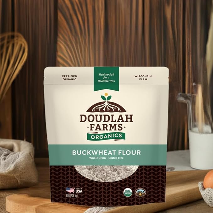 Organic Buckwheat Flour 1.5 lb - Non-GMO, USDA Organic, Gluten Free, Vegan - For Baking Bread, Pancakes, and More! Grown In USA, Farmed From Regenerative Soil by Doudlah Farms