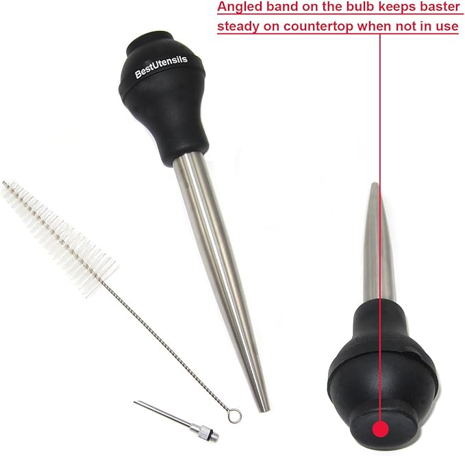 KAYCROWN Stainless Steel Turkey Baster Commercial Grade Quality Silicone Bulb Including 2 Marinade Injector Needles And Basting Brush