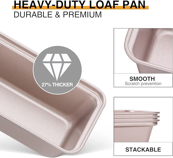 HONGBAKE Mini Loaf Pan for Baking Bread, Nonstick Small Banana Bread Tins Set of 3, 6 x 3.3 x 2 In Tiny Carbon Steel Meatloaf Pan - Rose Gold