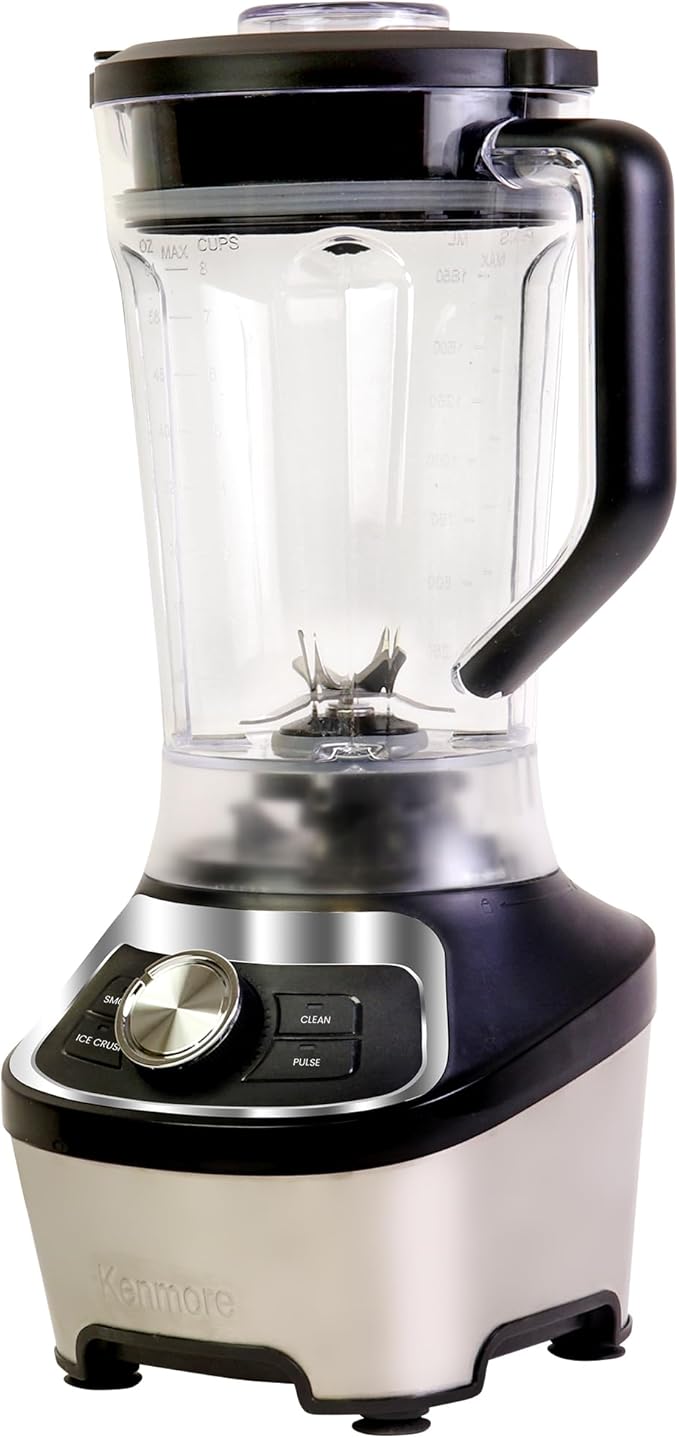 Kenmore Countertop Blender - Electric Mixer, Frozen Smoothie, Shakes, Milkshake, Puree Maker, Licuadora Grinder Kitchen Appliance With Ice Crush & Pulse Function, Dishwasher Safe Glass Pitcher, Black